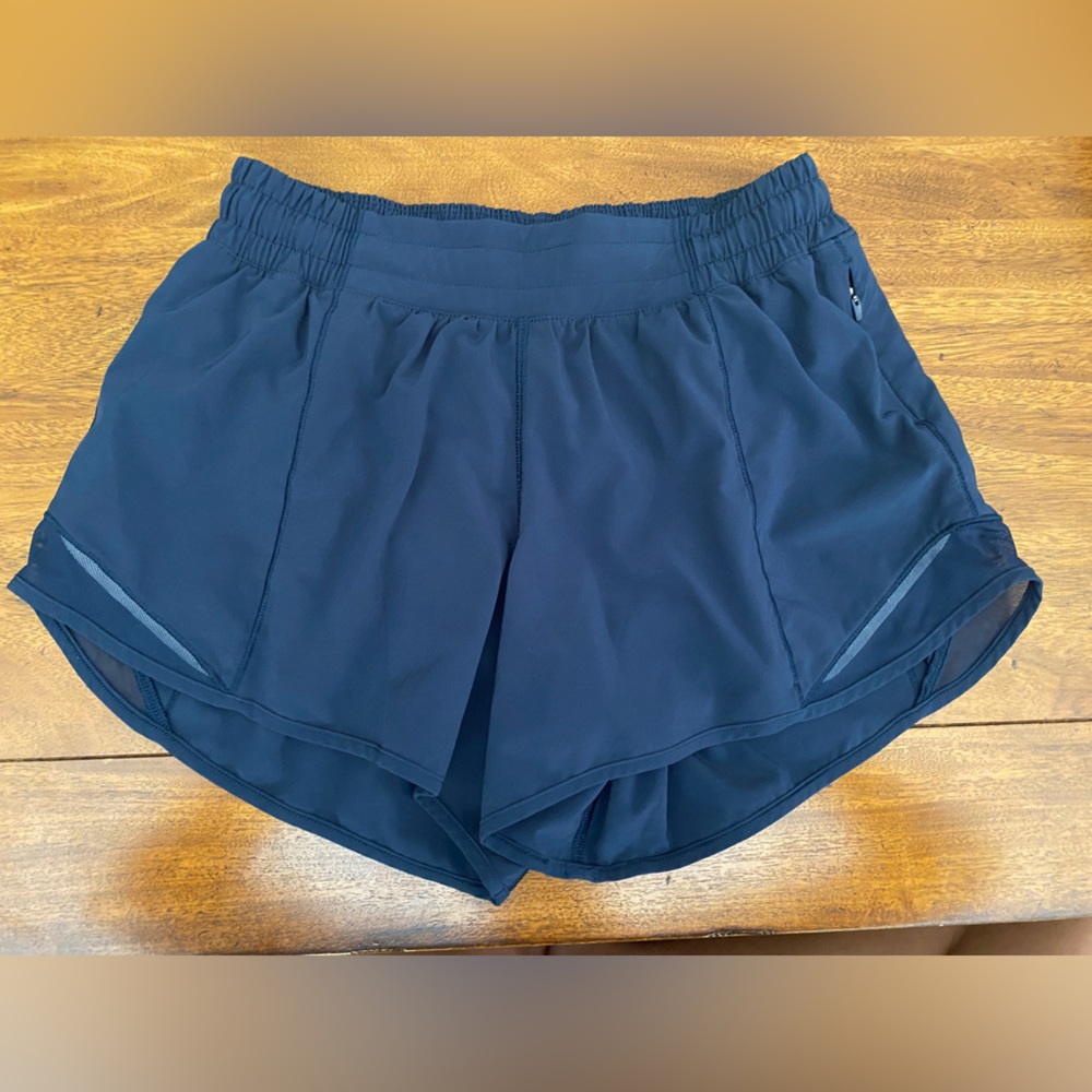 Navy Lululemon Hotty Hot Shorts 4” inseam